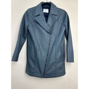 VTG‎ Old Navy Coat Kids Size L (10-12) Off Center Zip Herringbone Moto Blue Warm